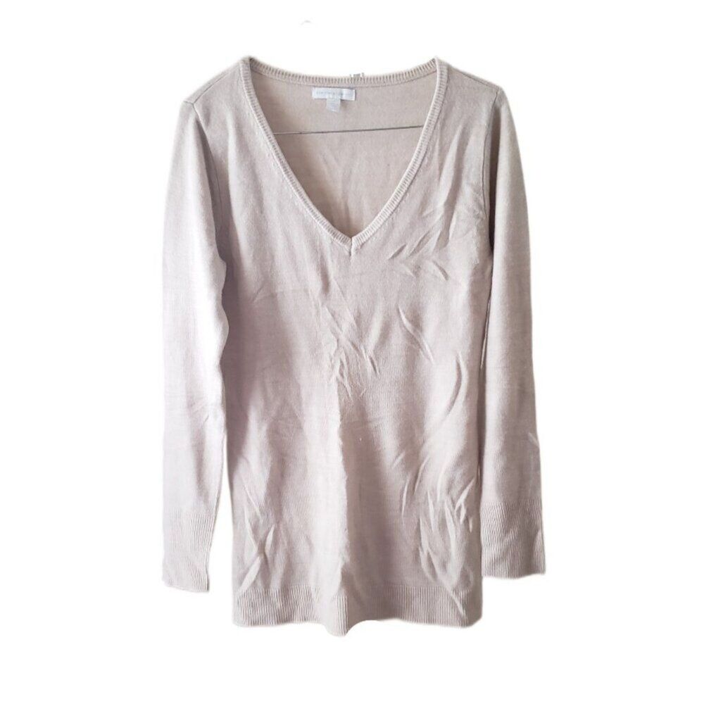 New York & Company Light Beige V-Neck Long Sleeve Sweater